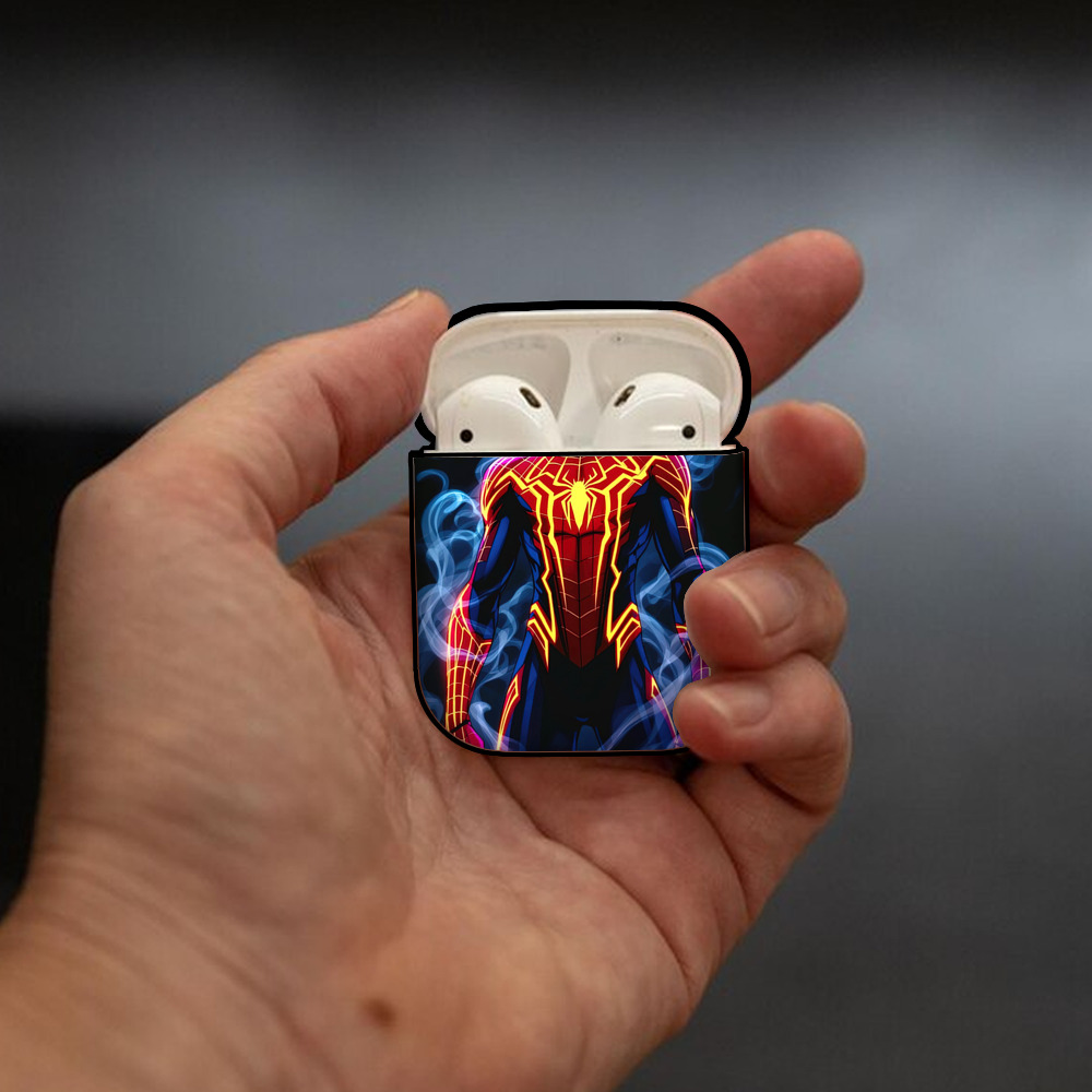 Spider Man スパイダーマン AirPods 第2世代保護ケース ハードシェル ブラック 耐衝撃・防指紋・カラビナ付き