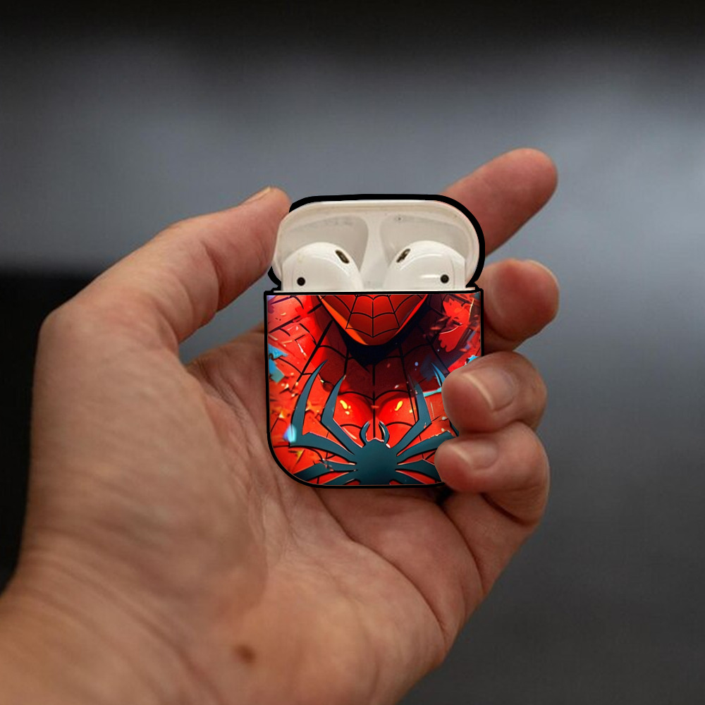 Spider Man スパイダーマン AirPods 第2世代保護ケース ハードシェル ブラック 耐衝撃・防指紋・カラビナ付き