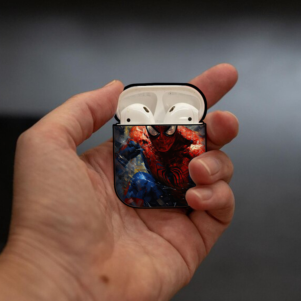 Spider Man スパイダーマン AirPods 第2世代保護ケース ハードシェル ブラック 耐衝撃・防指紋・カラビナ付き