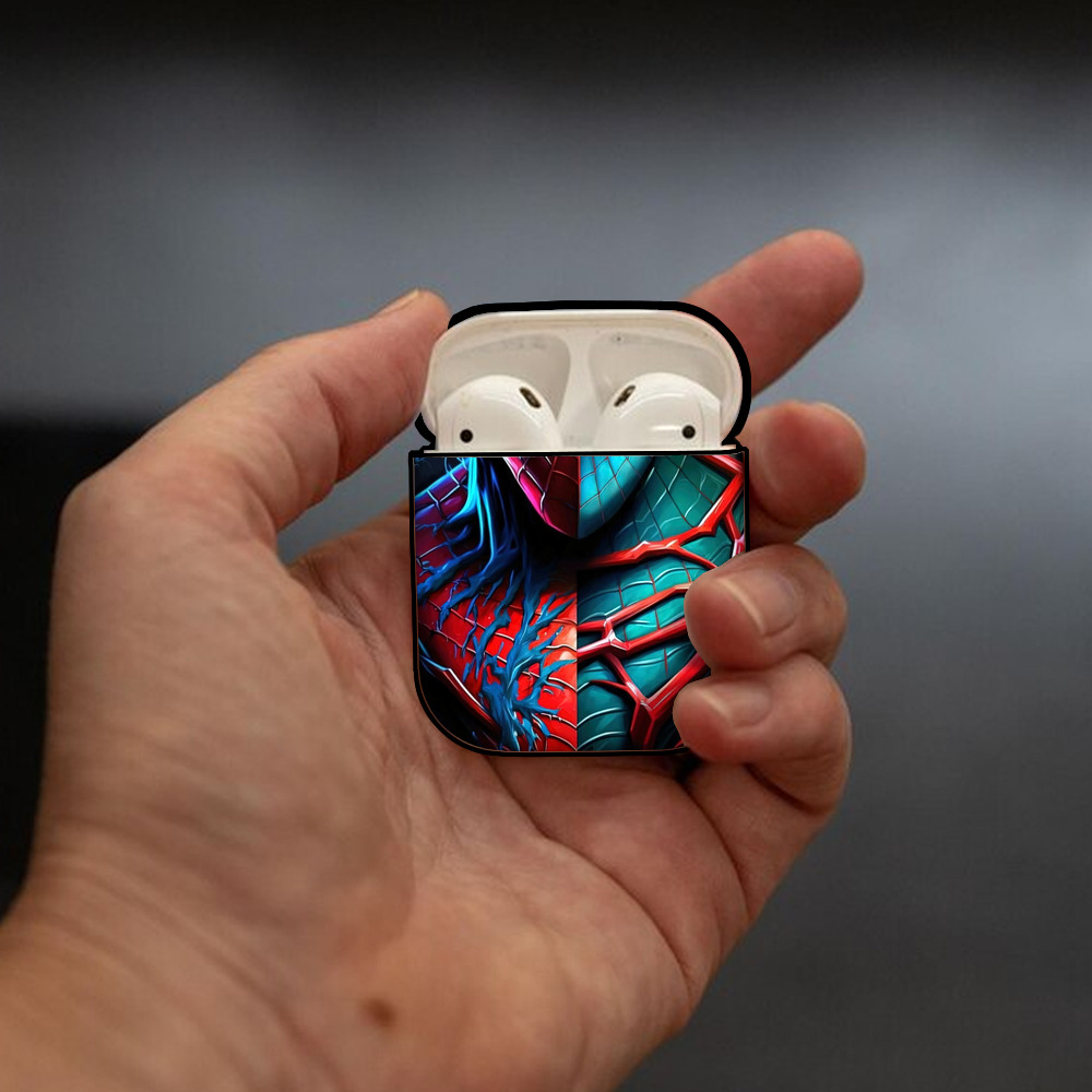 Spider Man スパイダーマン AirPods 第2世代保護ケース ハードシェル ブラック 耐衝撃・防指紋・カラビナ付き