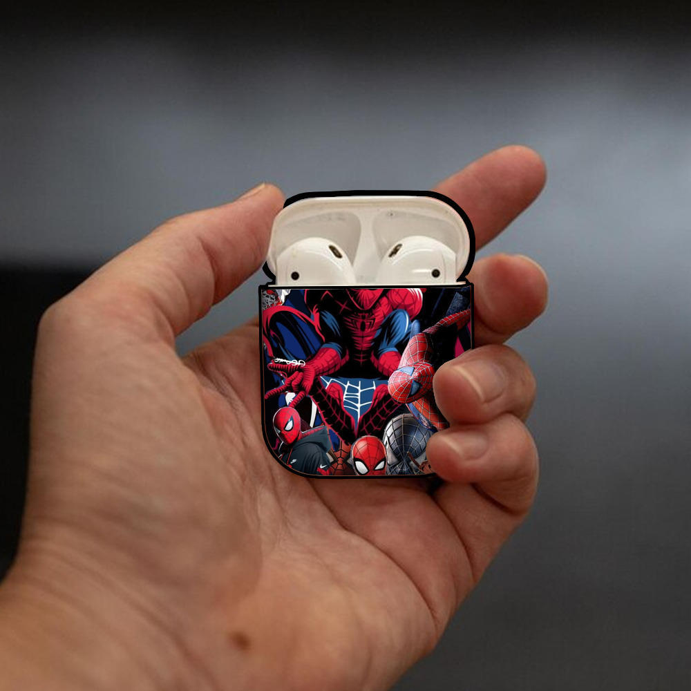 Spider Man スパイダーマン AirPods 第2世代保護ケース ハードシェル ブラック 耐衝撃・防指紋・カラビナ付き