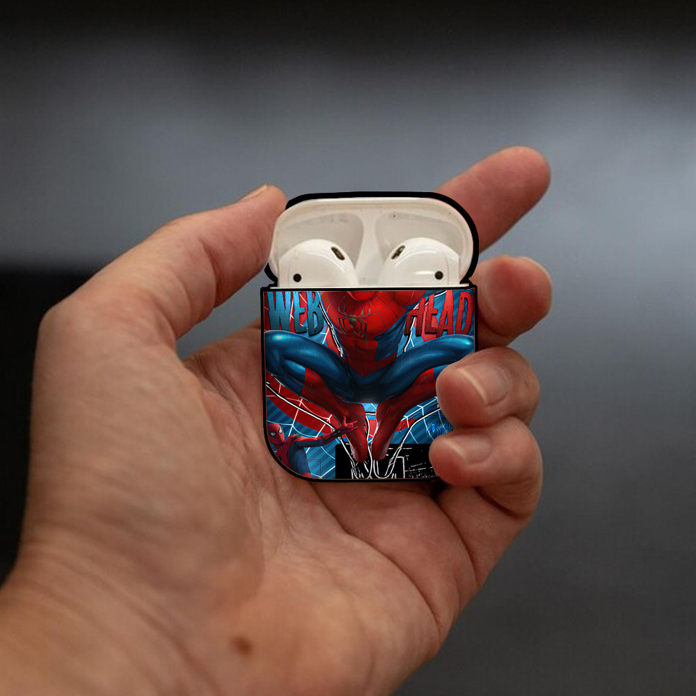 Spider Man スパイダーマン AirPods 第2世代保護ケース ハードシェル ブラック 耐衝撃・防指紋・カラビナ付き
