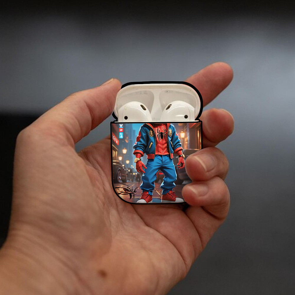 Spider Man スパイダーマン AirPods 第2世代保護ケース ハードシェル ブラック 耐衝撃・防指紋・カラビナ付き