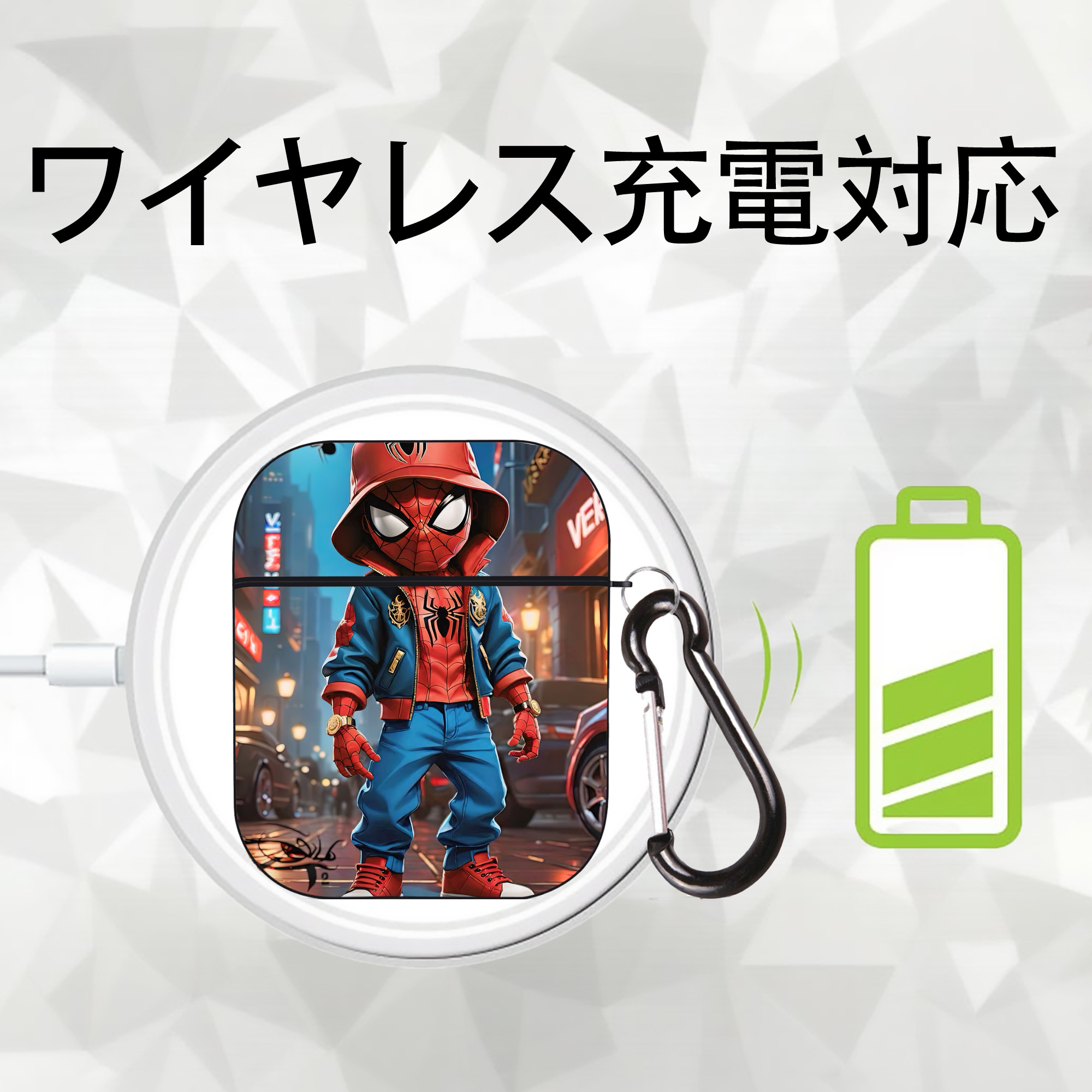 Spider Man スパイダーマン AirPods 第2世代保護ケース ハードシェル ブラック 耐衝撃・防指紋・カラビナ付き