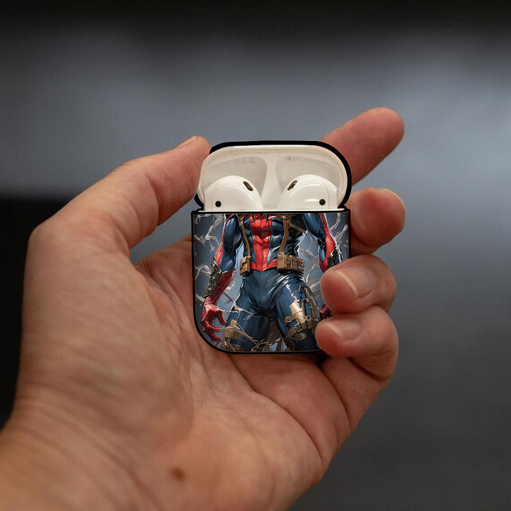 Spider Man スパイダーマン AirPods 第2世代保護ケース ハードシェル ブラック 耐衝撃・防指紋・カラビナ付き