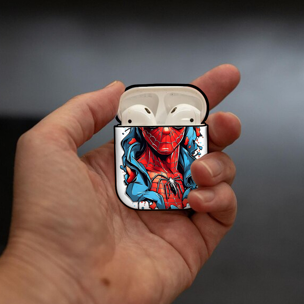 Spider Man スパイダーマン AirPods 第2世代保護ケース ハードシェル ブラック 耐衝撃・防指紋・カラビナ付き