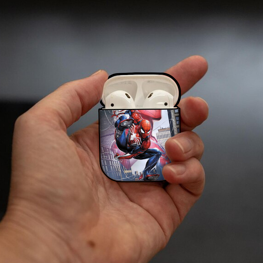 Spider Man スパイダーマン AirPods 第2世代保護ケース ハードシェル ブラック 耐衝撃・防指紋・カラビナ付き