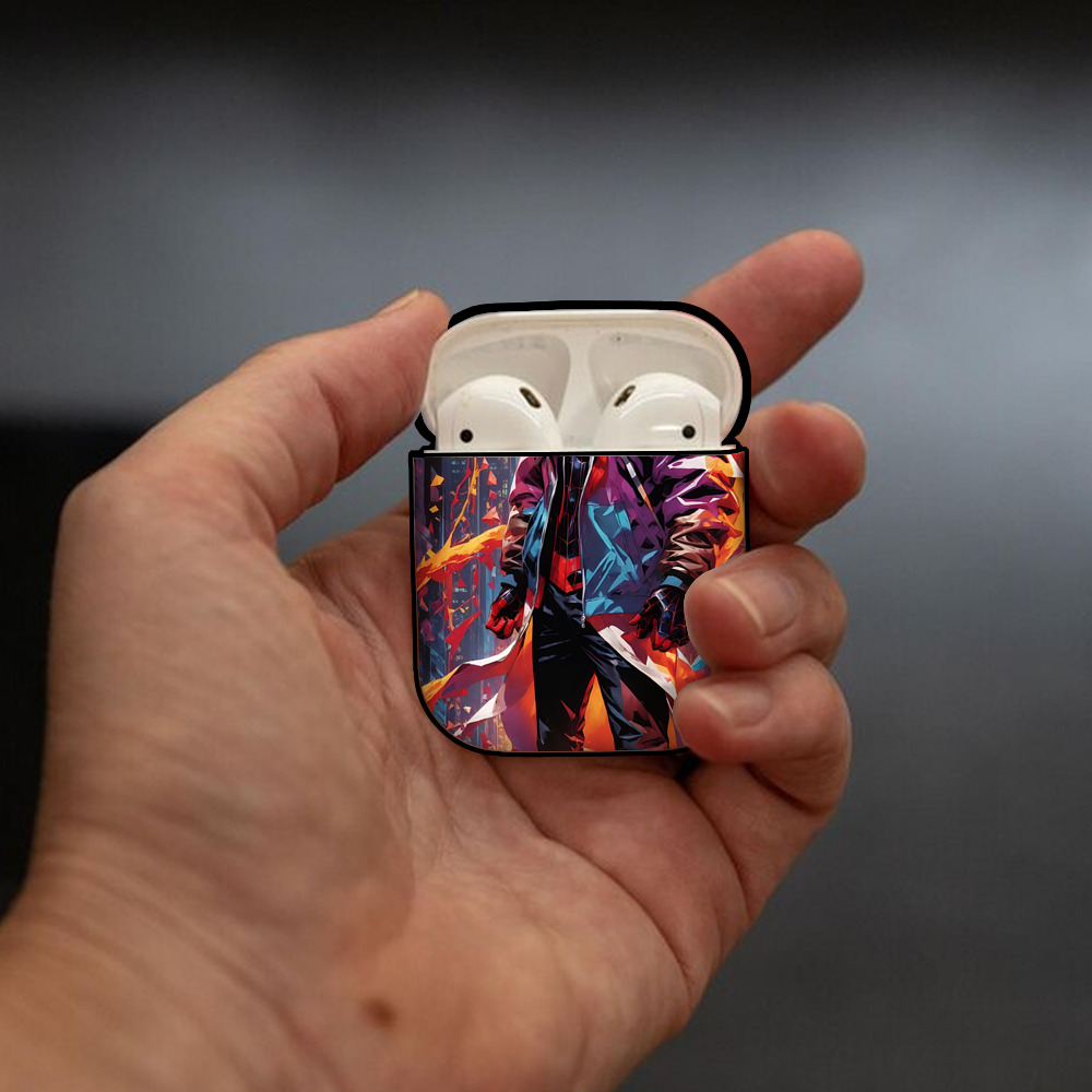 Spider Man スパイダーマン AirPods 第2世代保護ケース ハードシェル ブラック 耐衝撃・防指紋・カラビナ付き