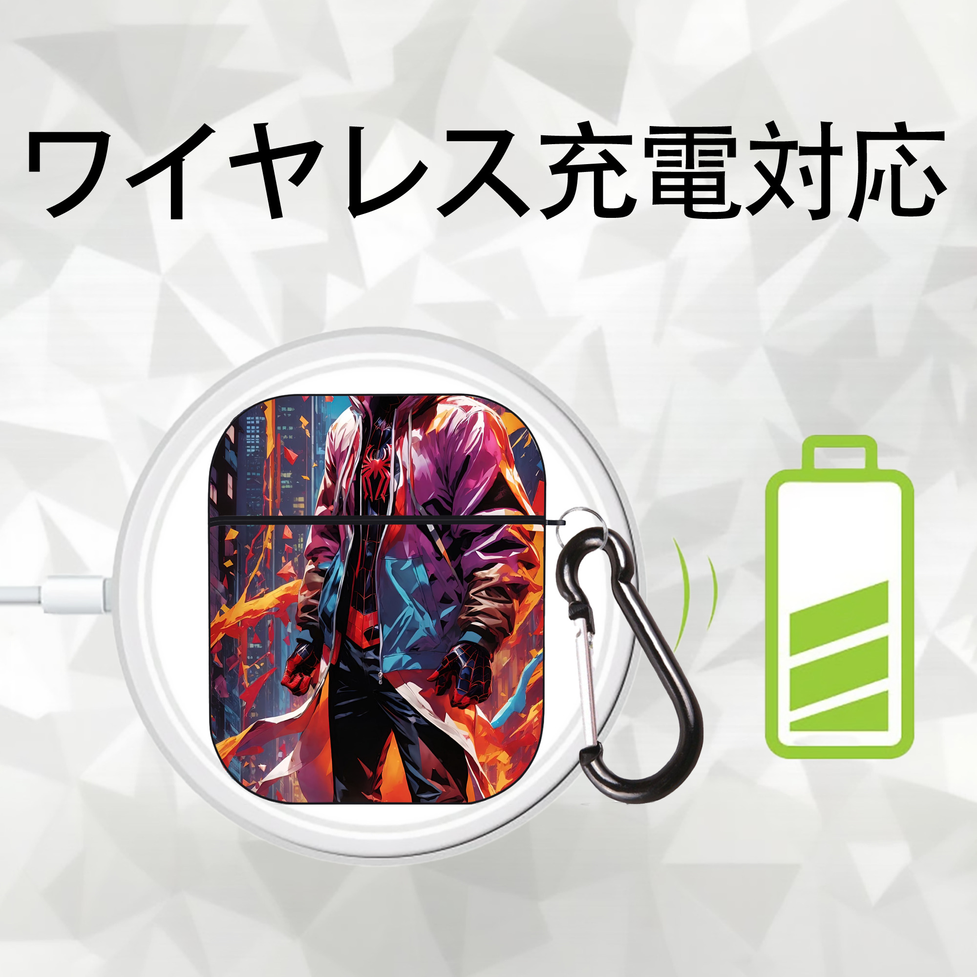 Spider Man スパイダーマン AirPods 第2世代保護ケース ハードシェル ブラック 耐衝撃・防指紋・カラビナ付き