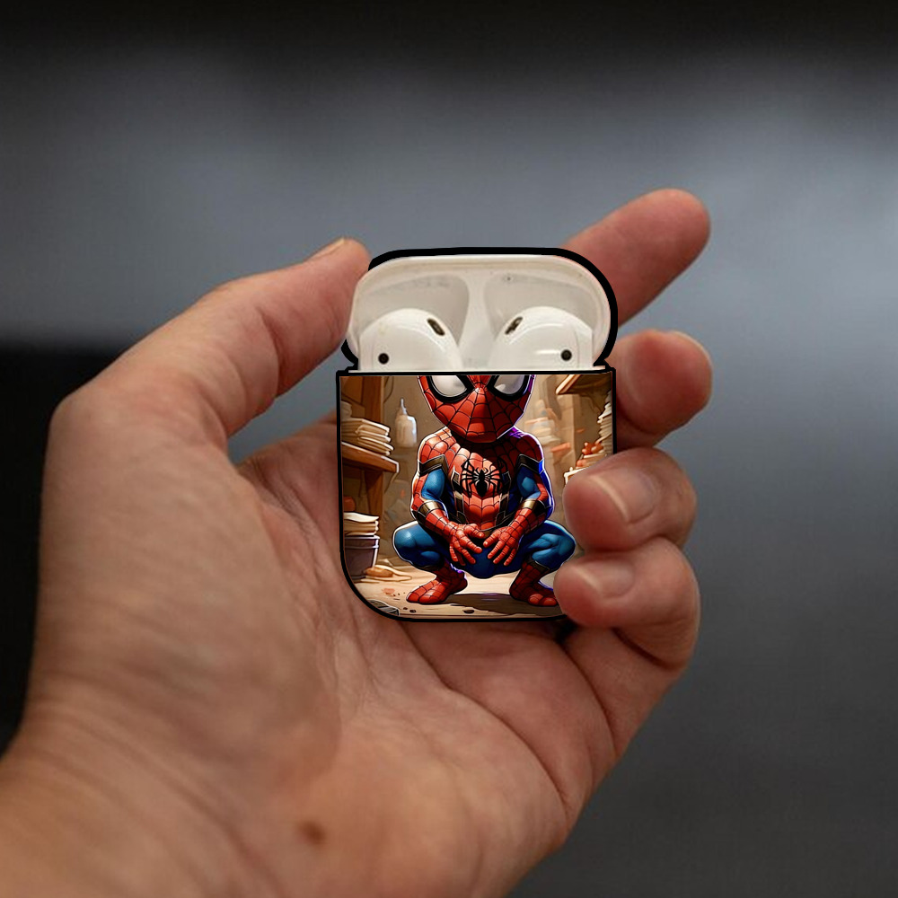 Spider Man スパイダーマン AirPods 第2世代保護ケース ハードシェル ブラック 耐衝撃・防指紋・カラビナ付き