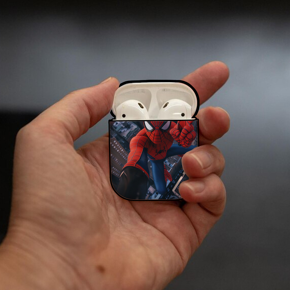 Spider Man スパイダーマン AirPods 第2世代保護ケース ハードシェル ブラック 耐衝撃・防指紋・カラビナ付き