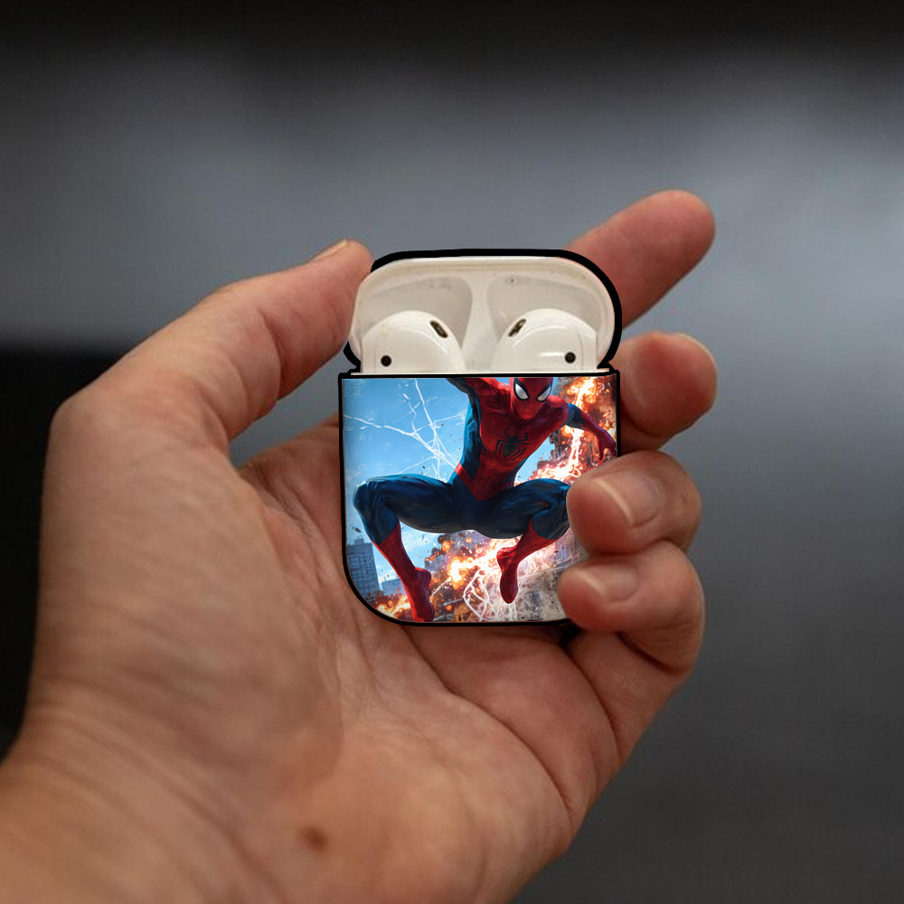 Spider Man スパイダーマン AirPods 第2世代保護ケース ハードシェル ブラック 耐衝撃・防指紋・カラビナ付き