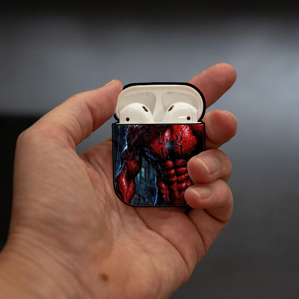 Spider Man スパイダーマン AirPods 第2世代保護ケース ハードシェル ブラック 耐衝撃・防指紋・カラビナ付き