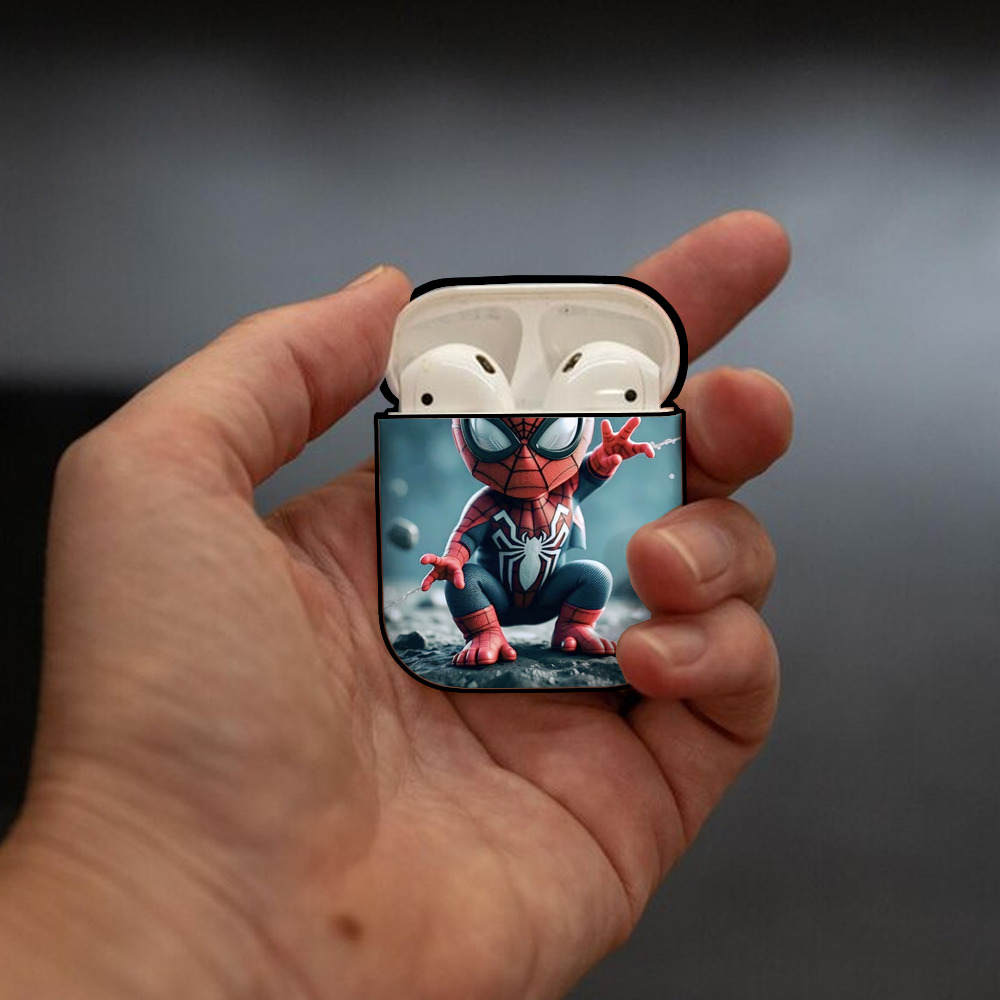 Spider Man スパイダーマン AirPods 第2世代保護ケース ハードシェル ブラック 耐衝撃・防指紋・カラビナ付き