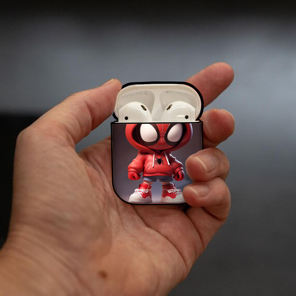Spider Man スパイダーマン AirPods 第2世代保護ケース ハードシェル ブラック 耐衝撃・防指紋・カラビナ付き