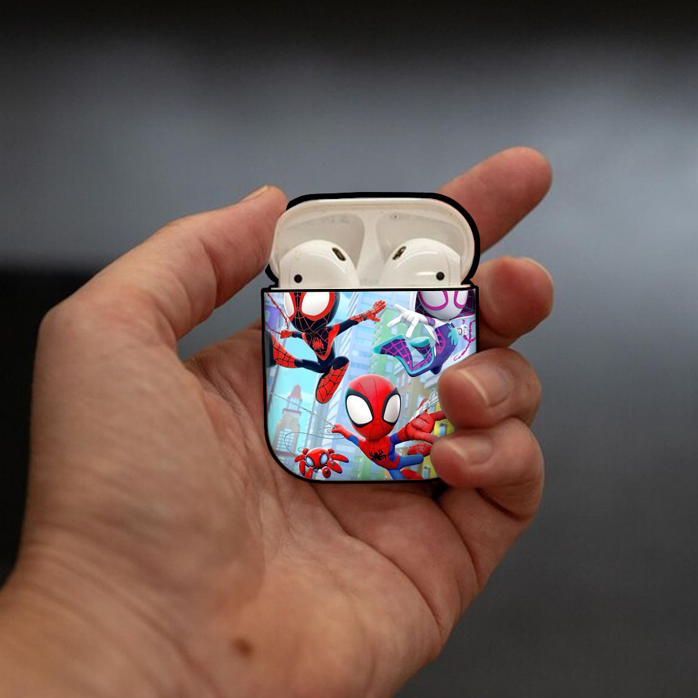 Spider Man スパイダーマン AirPods 第2世代保護ケース ハードシェル ブラック 耐衝撃・防指紋・カラビナ付き