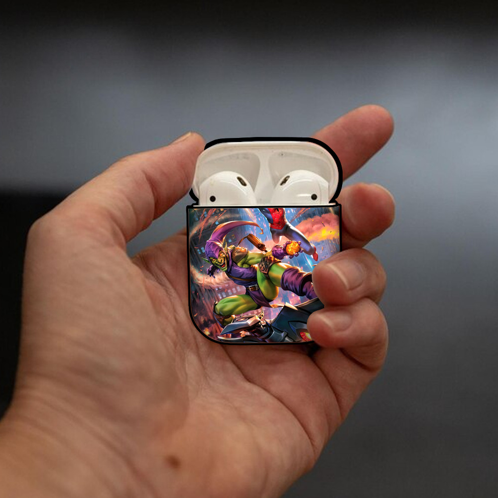 Spider Man スパイダーマン AirPods 第2世代保護ケース ハードシェル ブラック 耐衝撃・防指紋・カラビナ付き