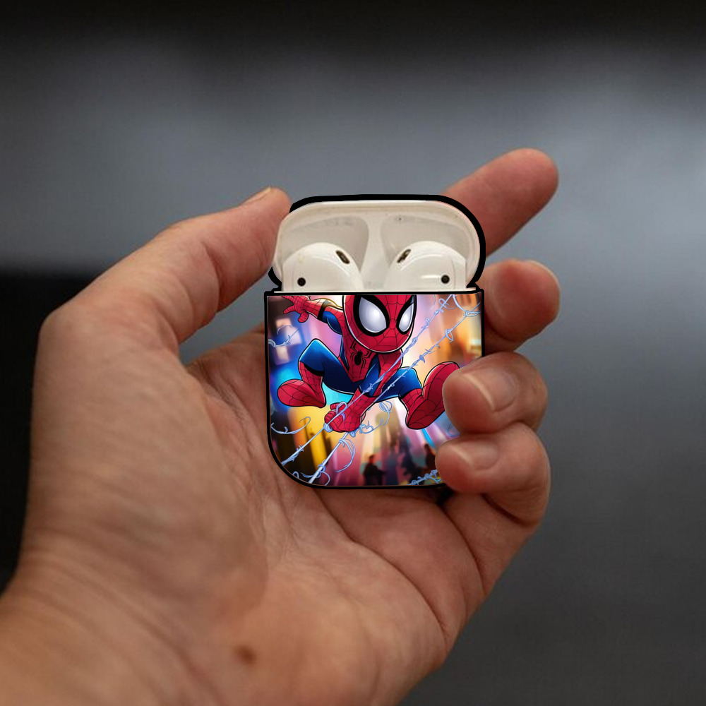 Spider Man スパイダーマン AirPods 第2世代保護ケース ハードシェル ブラック 耐衝撃・防指紋・カラビナ付き