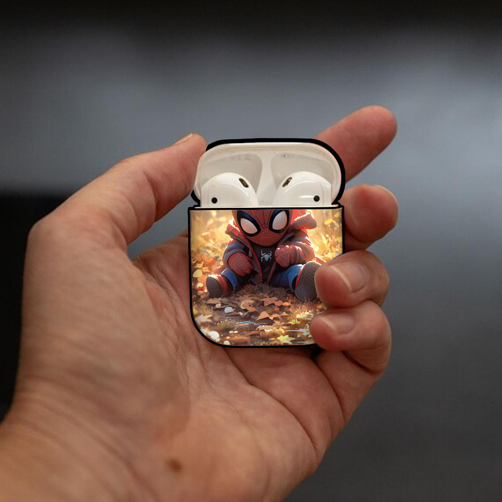 Spider Man スパイダーマン AirPods 第2世代保護ケース ハードシェル ブラック 耐衝撃・防指紋・カラビナ付き
