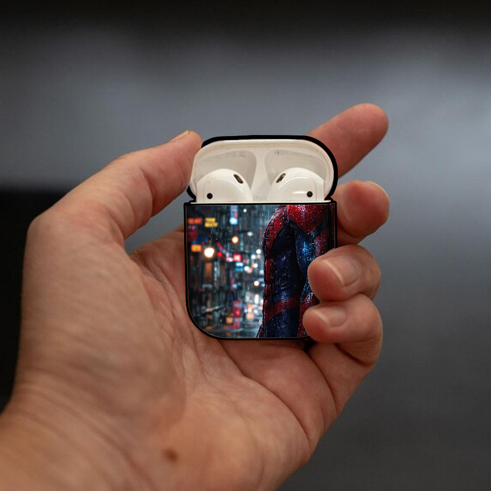 Spider Man スパイダーマン AirPods 第2世代保護ケース ハードシェル ブラック 耐衝撃・防指紋・カラビナ付き