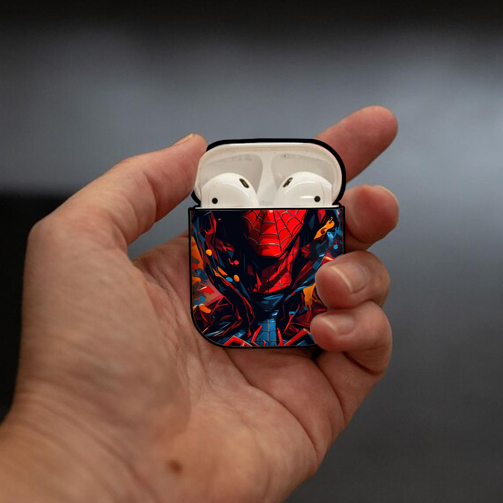 Spider Man スパイダーマン AirPods 第2世代保護ケース ハードシェル ブラック 耐衝撃・防指紋・カラビナ付き