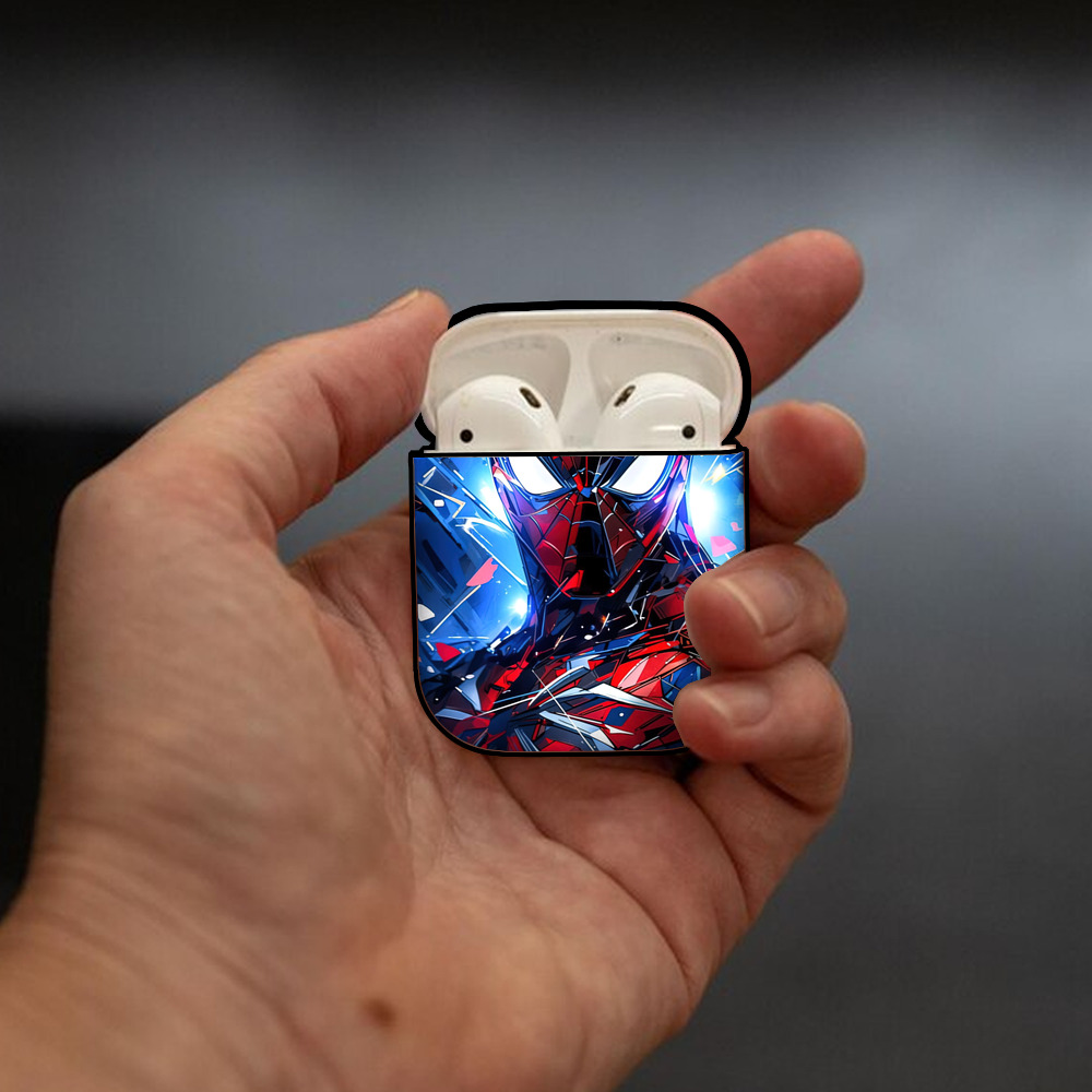 Spider Man スパイダーマン AirPods 第2世代保護ケース ハードシェル ブラック 耐衝撃・防指紋・カラビナ付き