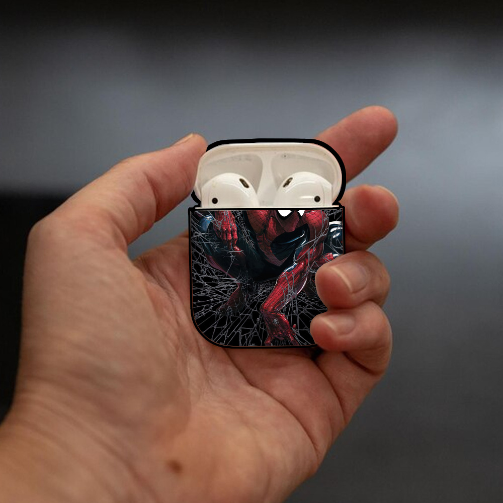 Spider Man スパイダーマン AirPods 第2世代保護ケース ハードシェル ブラック 耐衝撃・防指紋・カラビナ付き