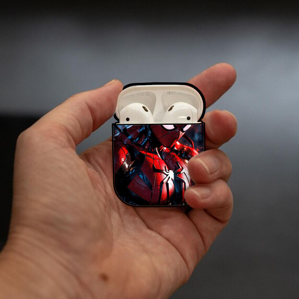 Spider Man スパイダーマン AirPods 第2世代保護ケース ハードシェル ブラック 耐衝撃・防指紋・カラビナ付き