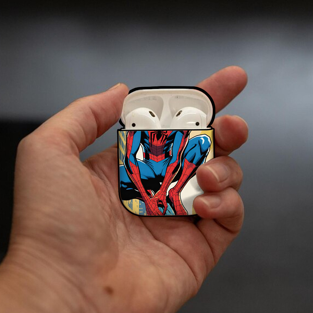 Spider Man スパイダーマン AirPods 第2世代保護ケース ハードシェル ブラック 耐衝撃・防指紋・カラビナ付き