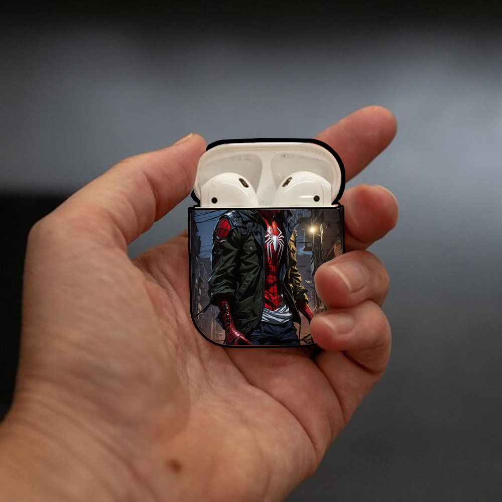 Spider Man スパイダーマン AirPods 第2世代保護ケース ハードシェル ブラック 耐衝撃・防指紋・カラビナ付き