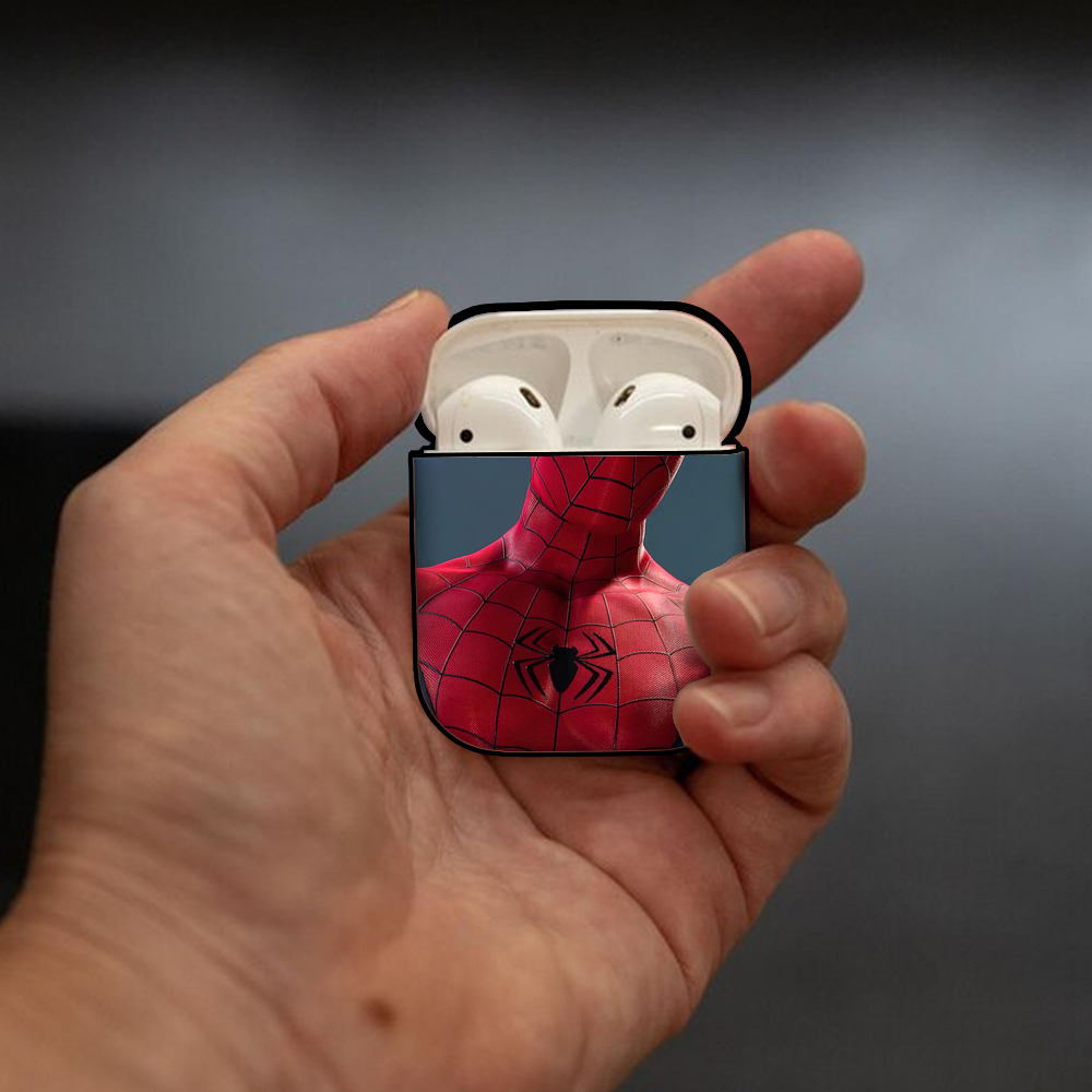 Spider Man スパイダーマン AirPods 第2世代保護ケース ハードシェル ブラック 耐衝撃・防指紋・カラビナ付き
