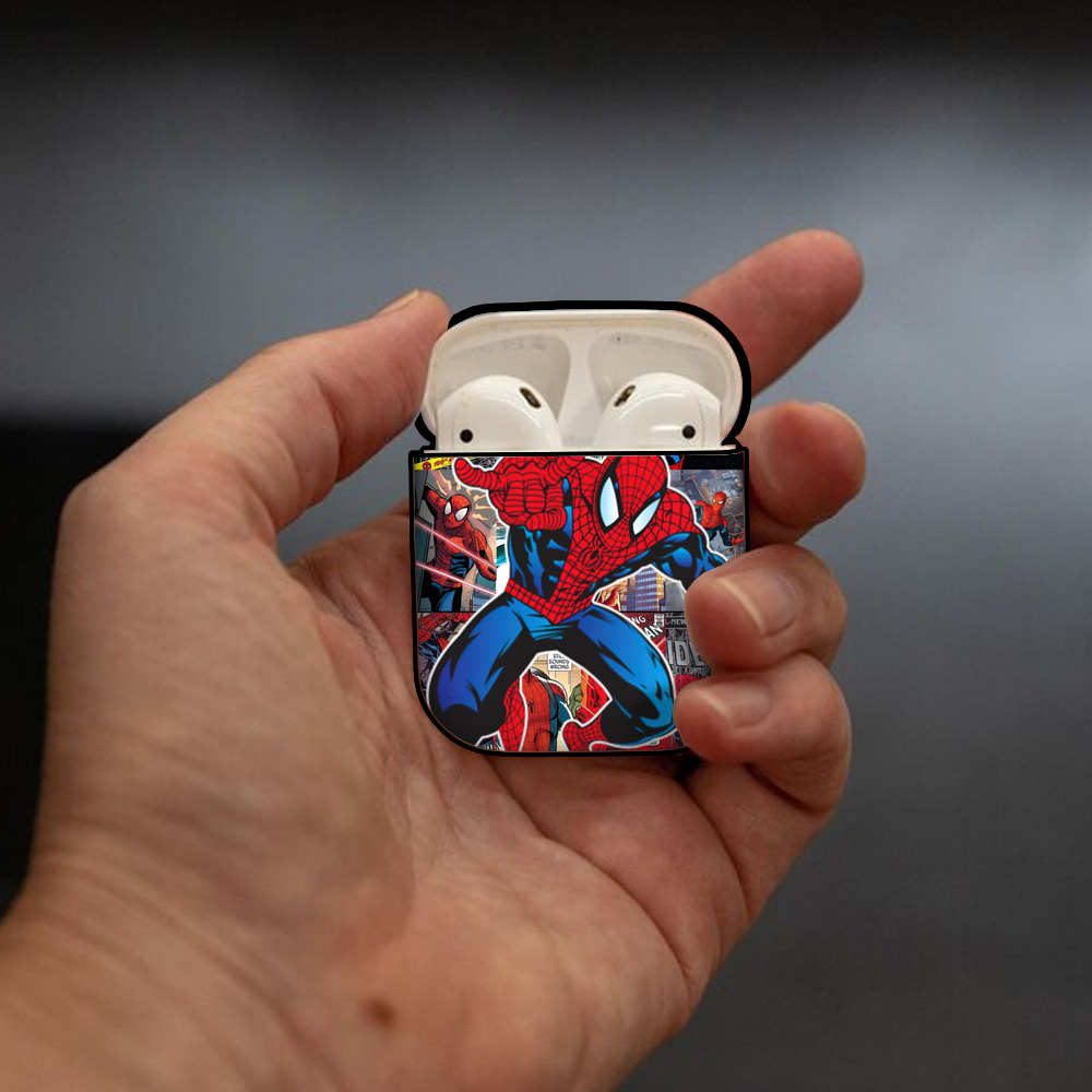 Spider Man スパイダーマン AirPods 第2世代保護ケース ハードシェル ブラック 耐衝撃・防指紋・カラビナ付き