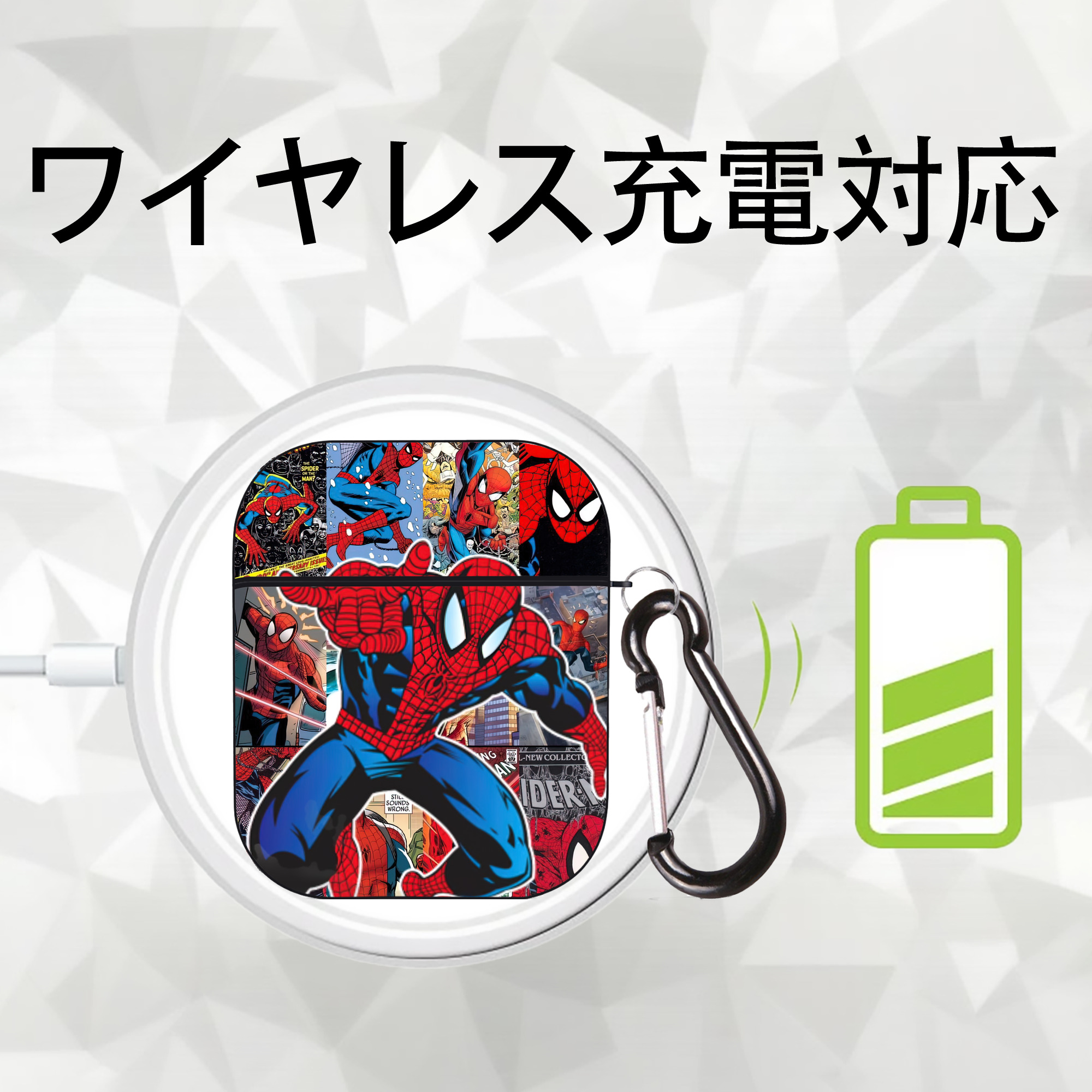 Spider Man スパイダーマン AirPods 第2世代保護ケース ハードシェル ブラック 耐衝撃・防指紋・カラビナ付き