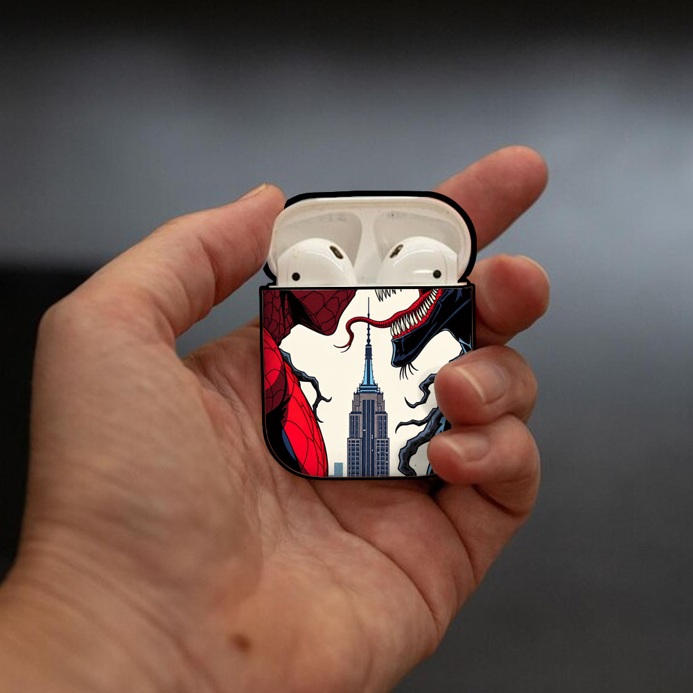 Spider Man スパイダーマン AirPods 第2世代保護ケース ハードシェル ブラック 耐衝撃・防指紋・カラビナ付き