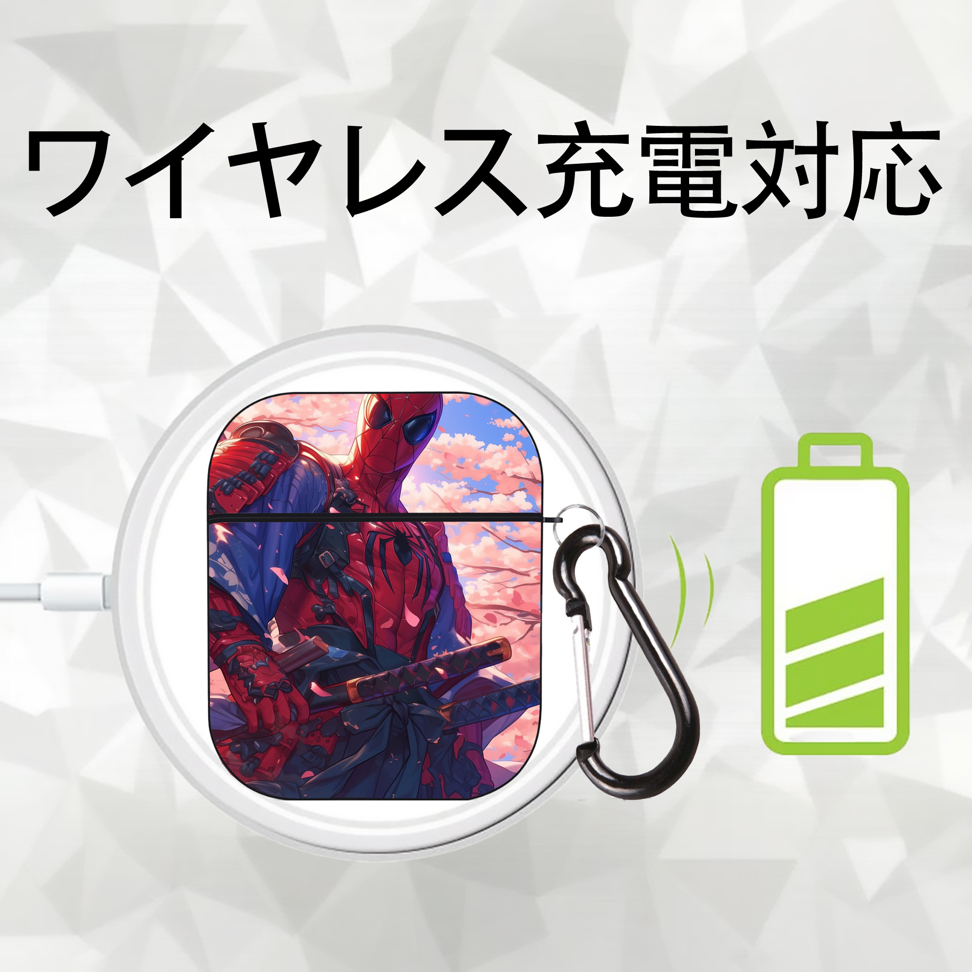 Spider Man スパイダーマン AirPods 第2世代保護ケース ハードシェル ブラック 耐衝撃・防指紋・カラビナ付き