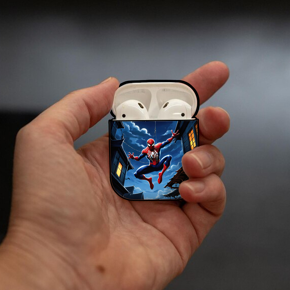 Spider Man スパイダーマン AirPods 第2世代保護ケース ハードシェル ブラック 耐衝撃・防指紋・カラビナ付き
