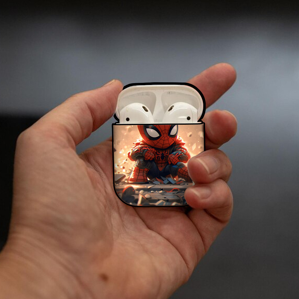 Spider Man スパイダーマン AirPods 第2世代保護ケース ハードシェル ブラック 耐衝撃・防指紋・カラビナ付き