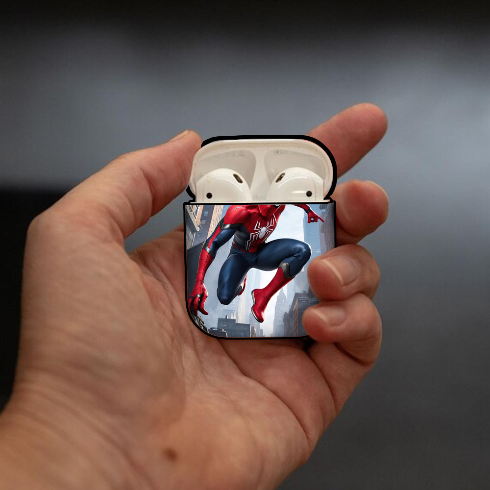 Spider Man スパイダーマン AirPods 第2世代保護ケース ハードシェル ブラック 耐衝撃・防指紋・カラビナ付き