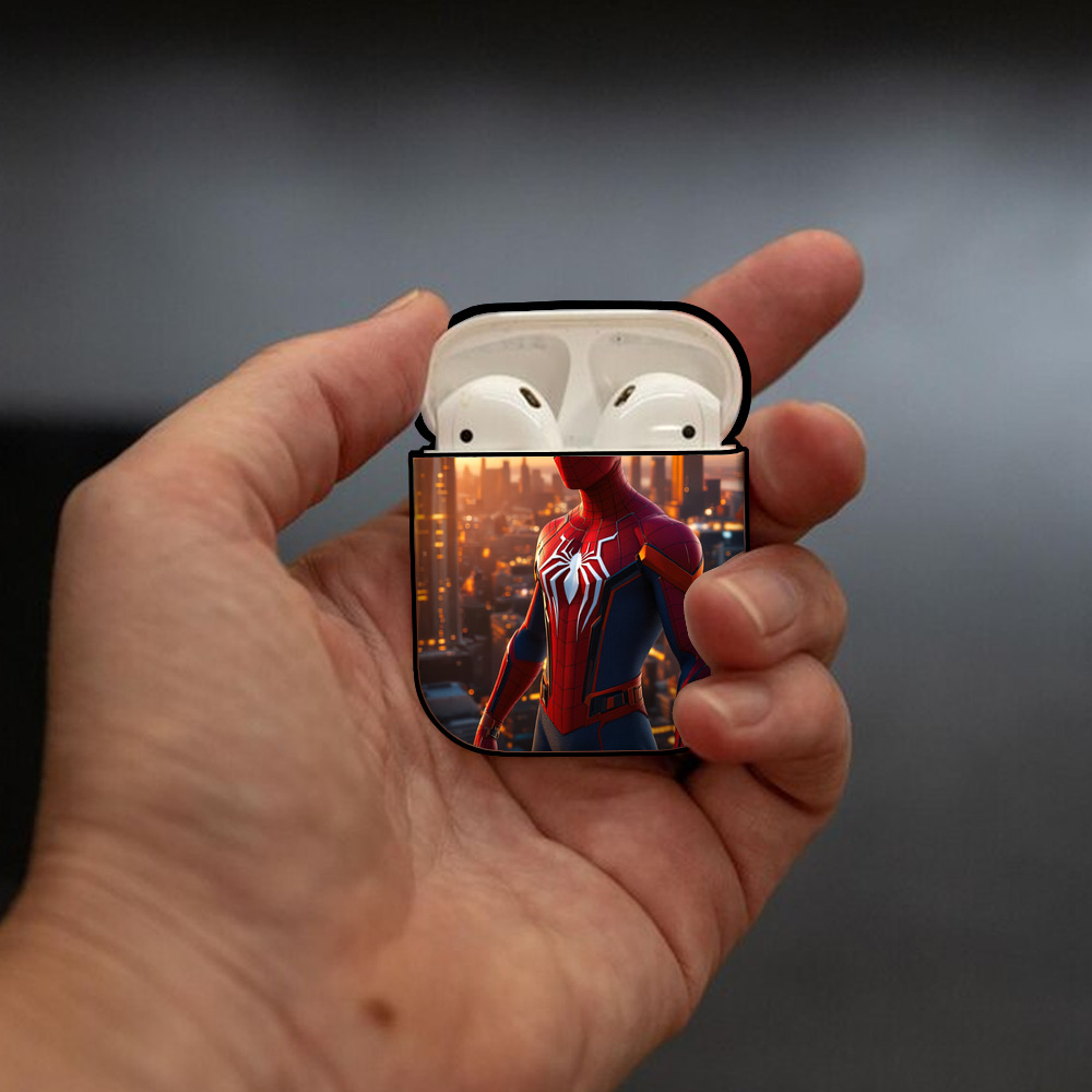 Spider Man スパイダーマン AirPods 第2世代保護ケース ハードシェル ブラック 耐衝撃・防指紋・カラビナ付き