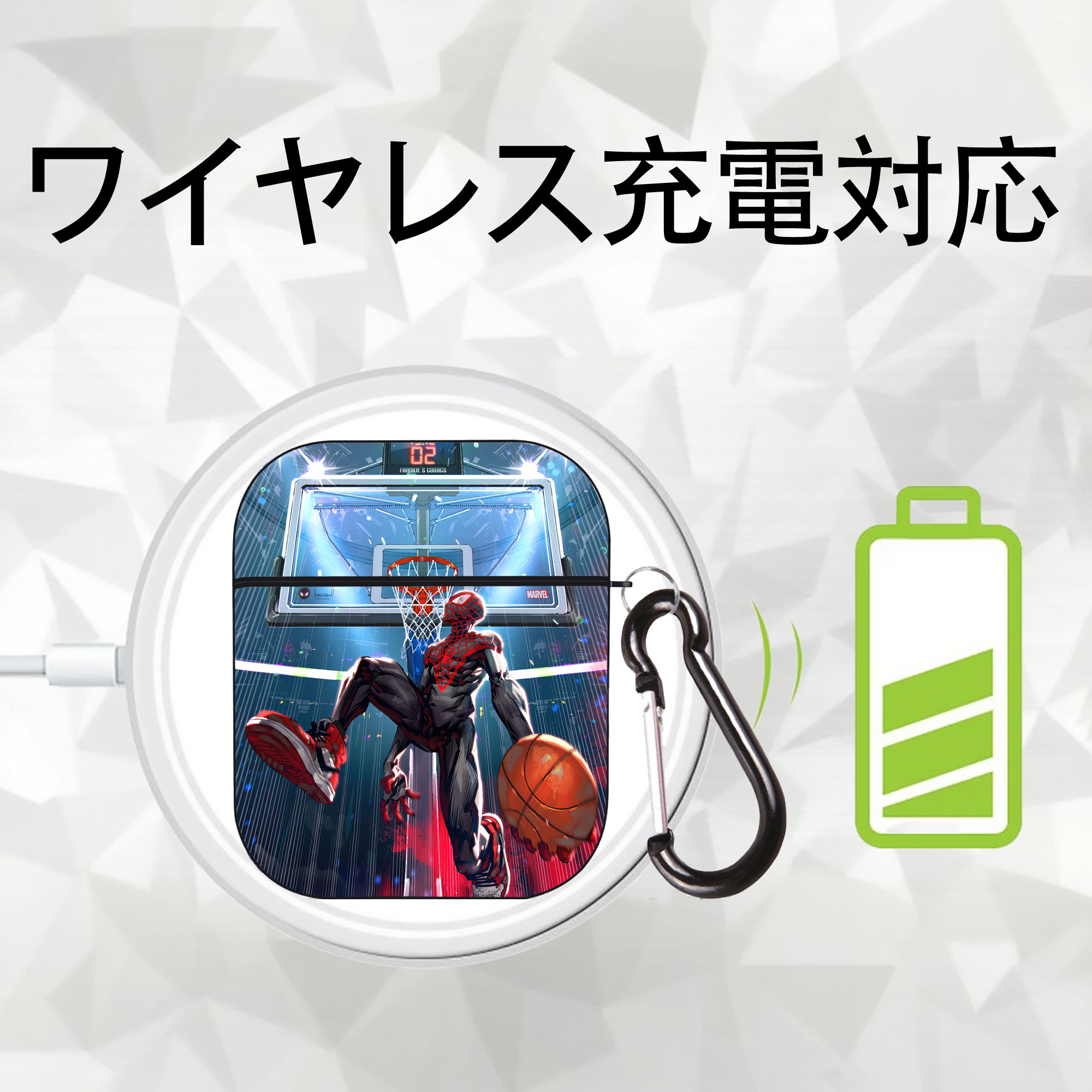 Spider Man スパイダーマン AirPods 第2世代保護ケース ハードシェル ブラック 耐衝撃・防指紋・カラビナ付き