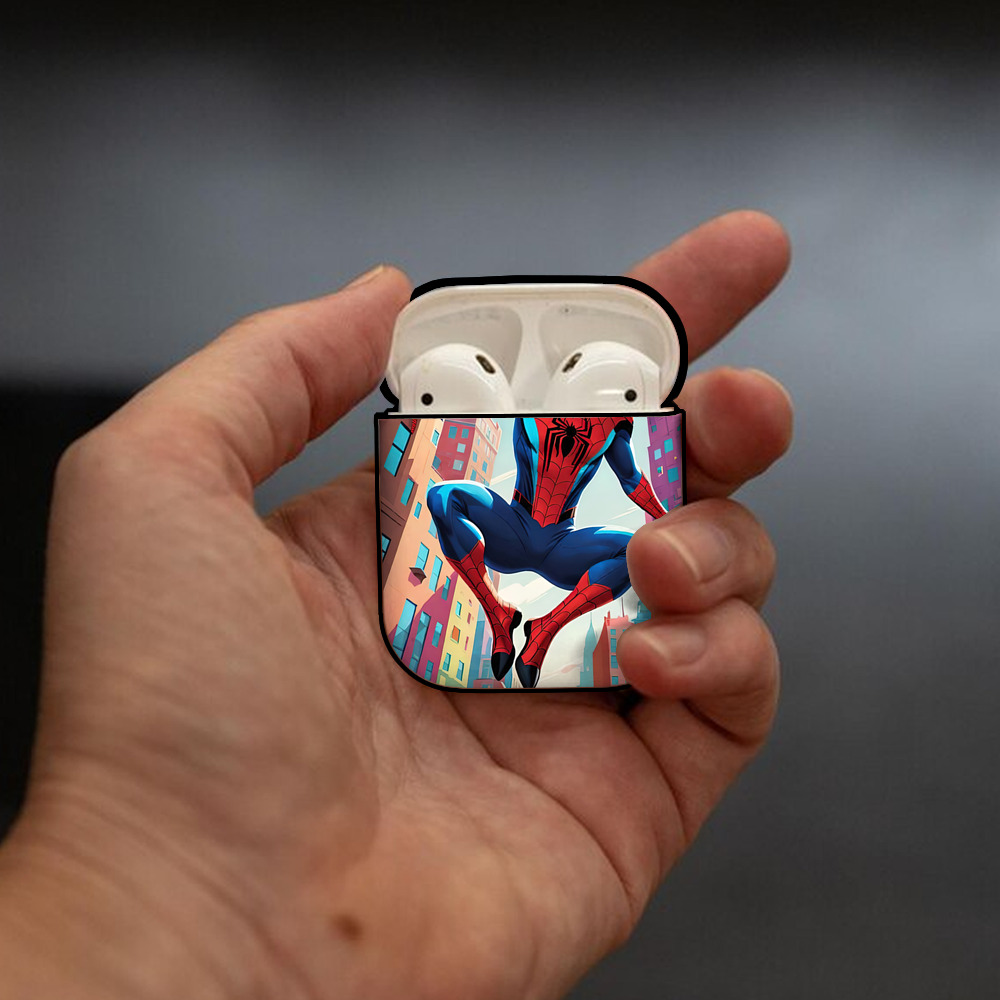 Spider Man スパイダーマン AirPods 第2世代保護ケース ハードシェル ブラック 耐衝撃・防指紋・カラビナ付き