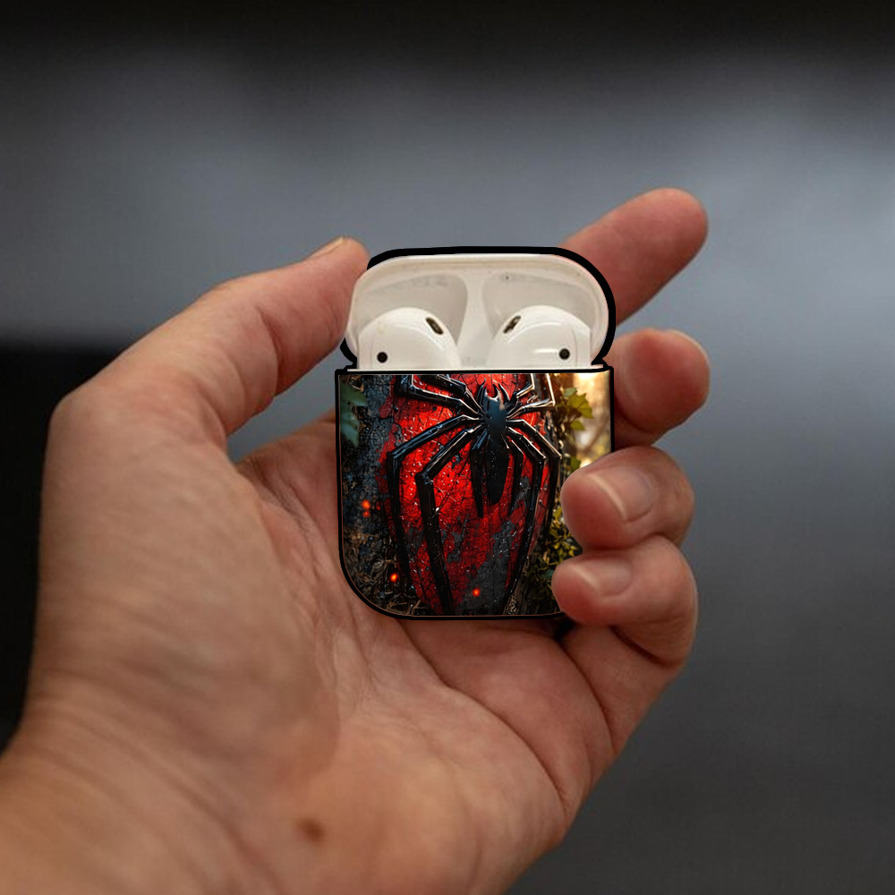 Spider Man スパイダーマン AirPods 第2世代保護ケース ハードシェル ブラック 耐衝撃・防指紋・カラビナ付き