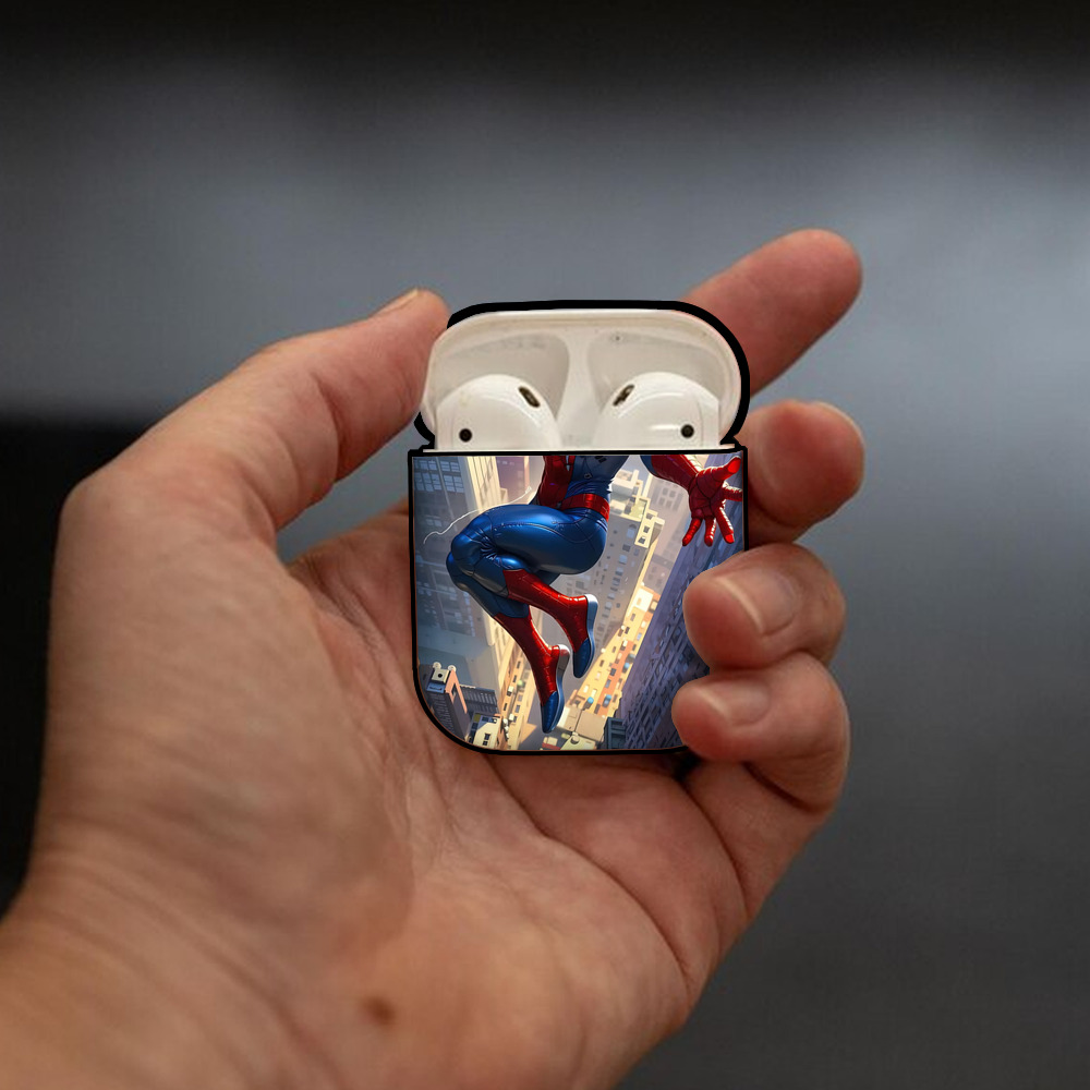 Spider Man スパイダーマン AirPods 第2世代保護ケース ハードシェル ブラック 耐衝撃・防指紋・カラビナ付き