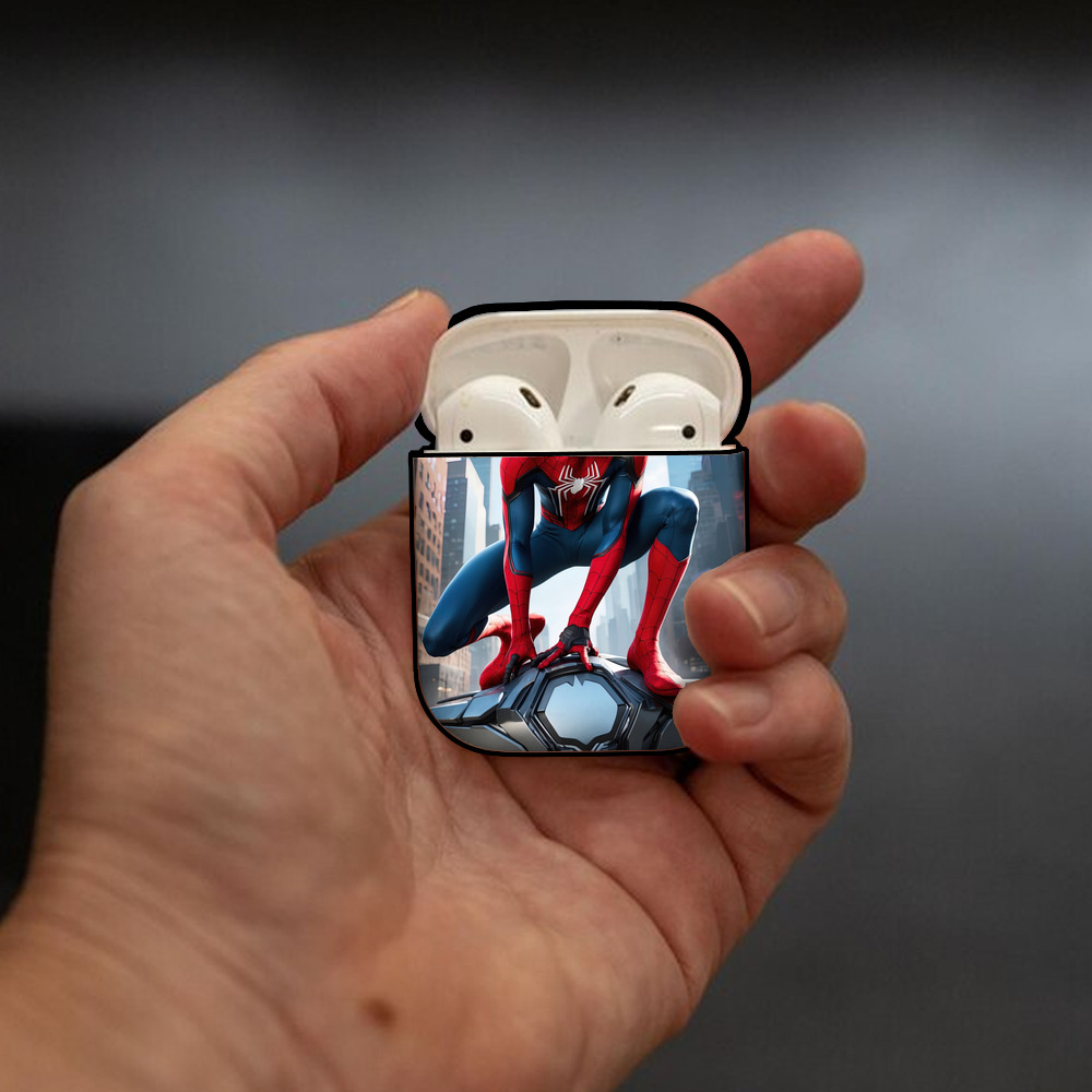 Spider Man スパイダーマン AirPods 第2世代保護ケース ハードシェル ブラック 耐衝撃・防指紋・カラビナ付き