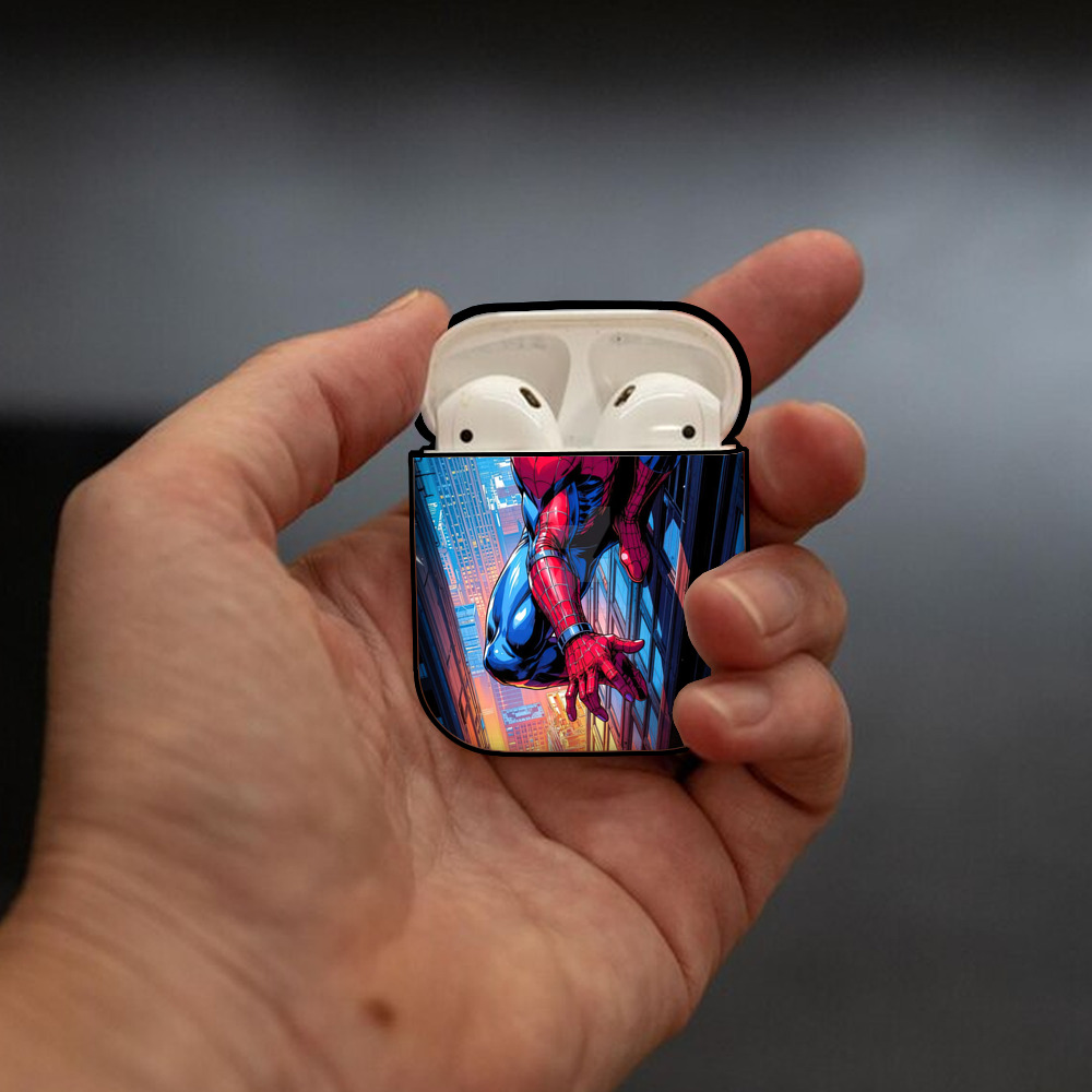Spider Man スパイダーマン AirPods 第2世代保護ケース ハードシェル ブラック 耐衝撃・防指紋・カラビナ付き