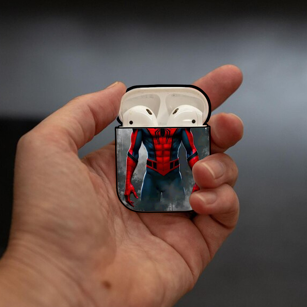 Spider Man スパイダーマン AirPods 第2世代保護ケース ハードシェル ブラック 耐衝撃・防指紋・カラビナ付き