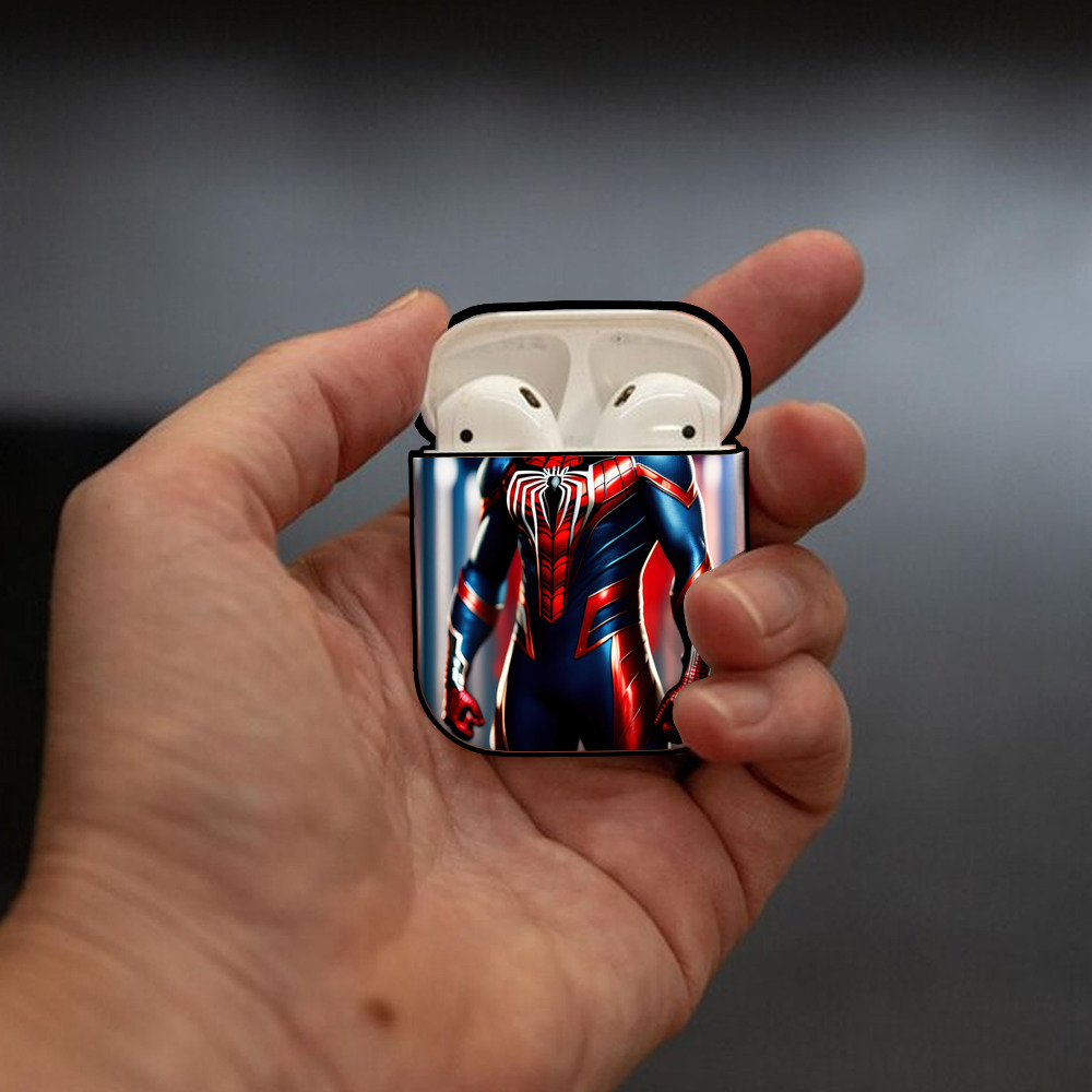 Spider Man スパイダーマン AirPods 第2世代保護ケース ハードシェル ブラック 耐衝撃・防指紋・カラビナ付き