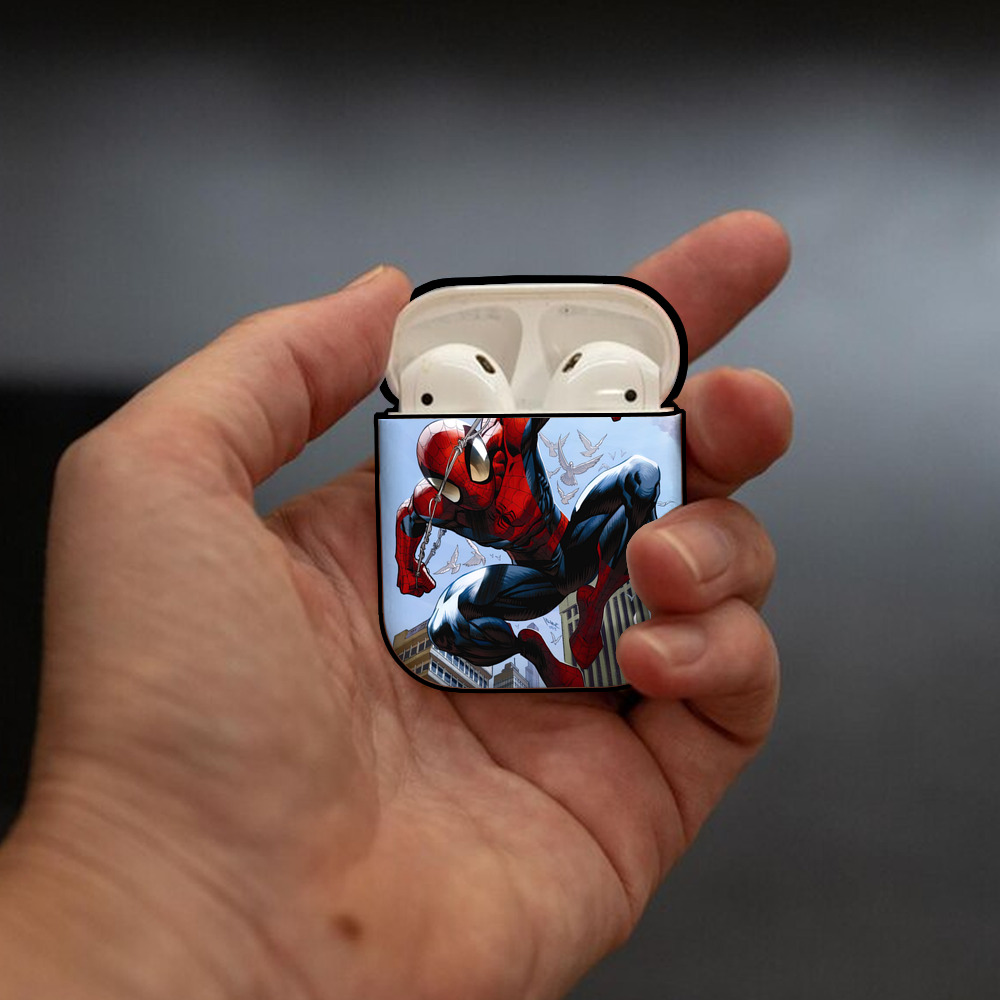 Spider Man スパイダーマン AirPods 第2世代保護ケース ハードシェル ブラック 耐衝撃・防指紋・カラビナ付き