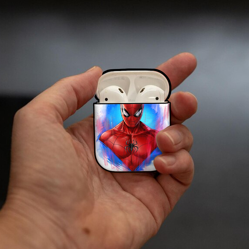 Spider Man スパイダーマン AirPods 第2世代保護ケース ハードシェル ブラック 耐衝撃・防指紋・カラビナ付き