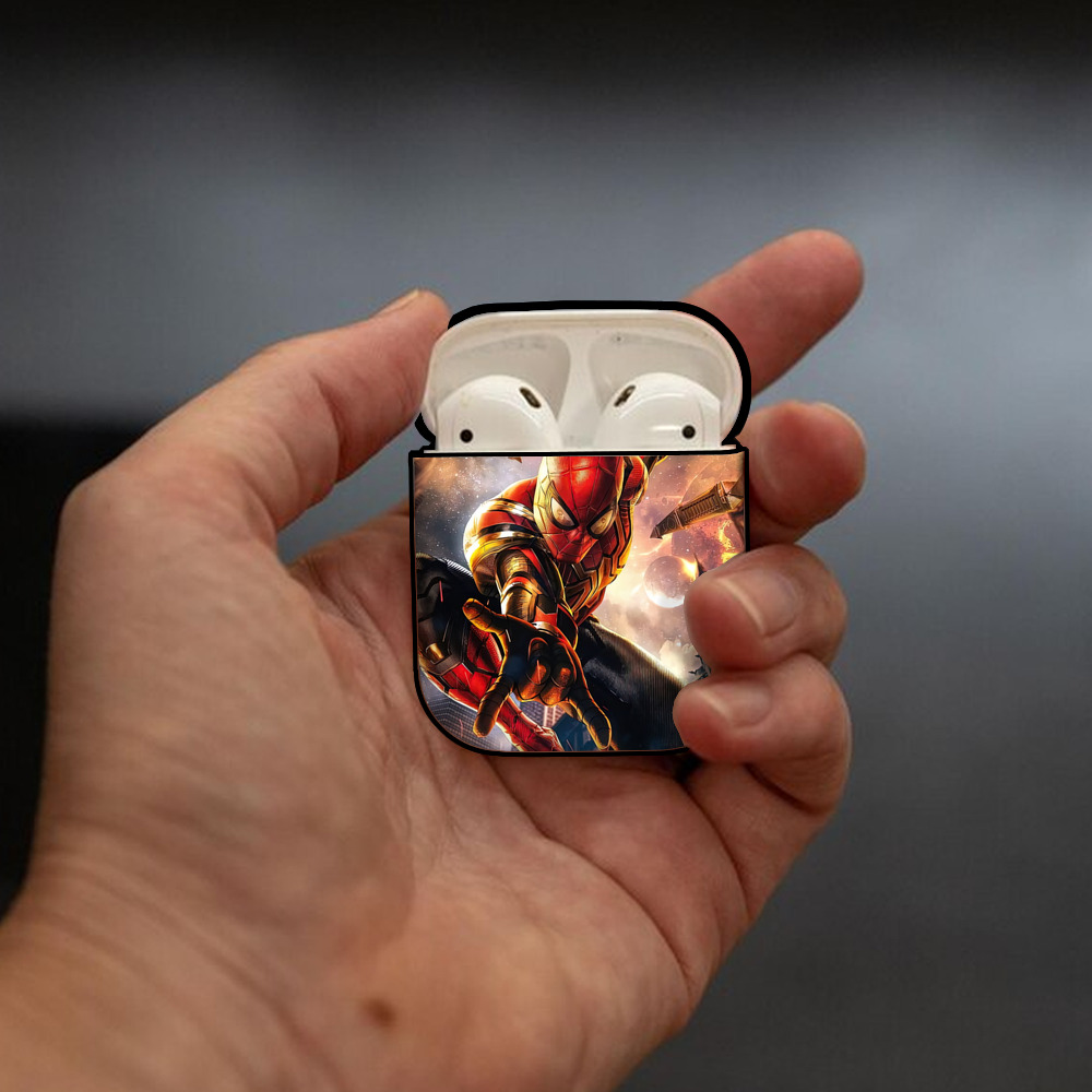 Spider Man スパイダーマン AirPods 第2世代保護ケース ハードシェル ブラック 耐衝撃・防指紋・カラビナ付き